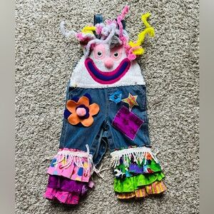 Old Navy Baby Girl Blue Denim Clownish with Colorful Patches Overalls 18-24 mos.